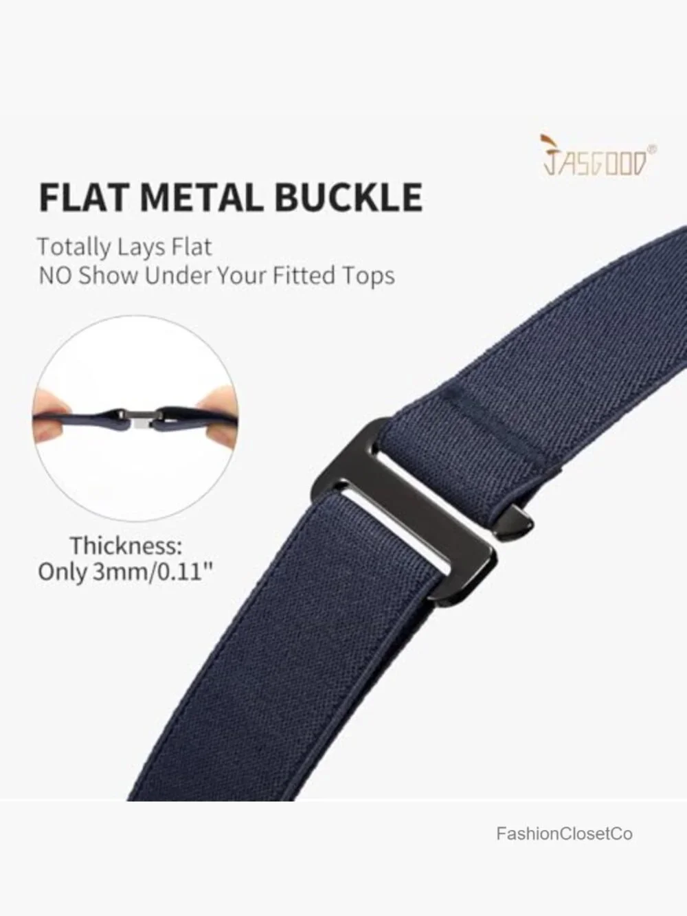Women No Show Stretch Belt Elastic Flat Buckle for Jeans Pants Dresses